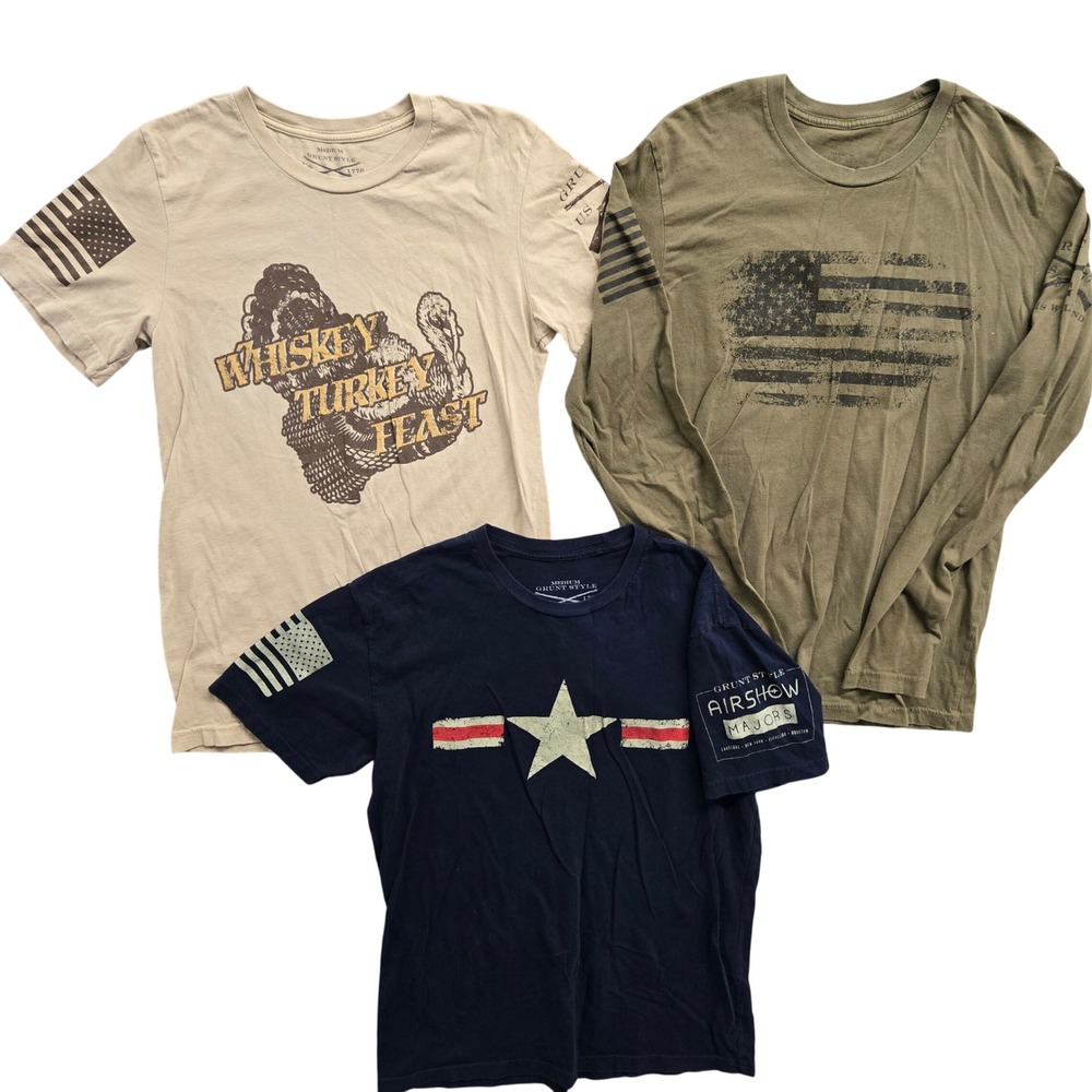 Grunt Style Mens M Patriotic T Shirts Lot 3 US Flag Whiskey Turkey Feast Airshow